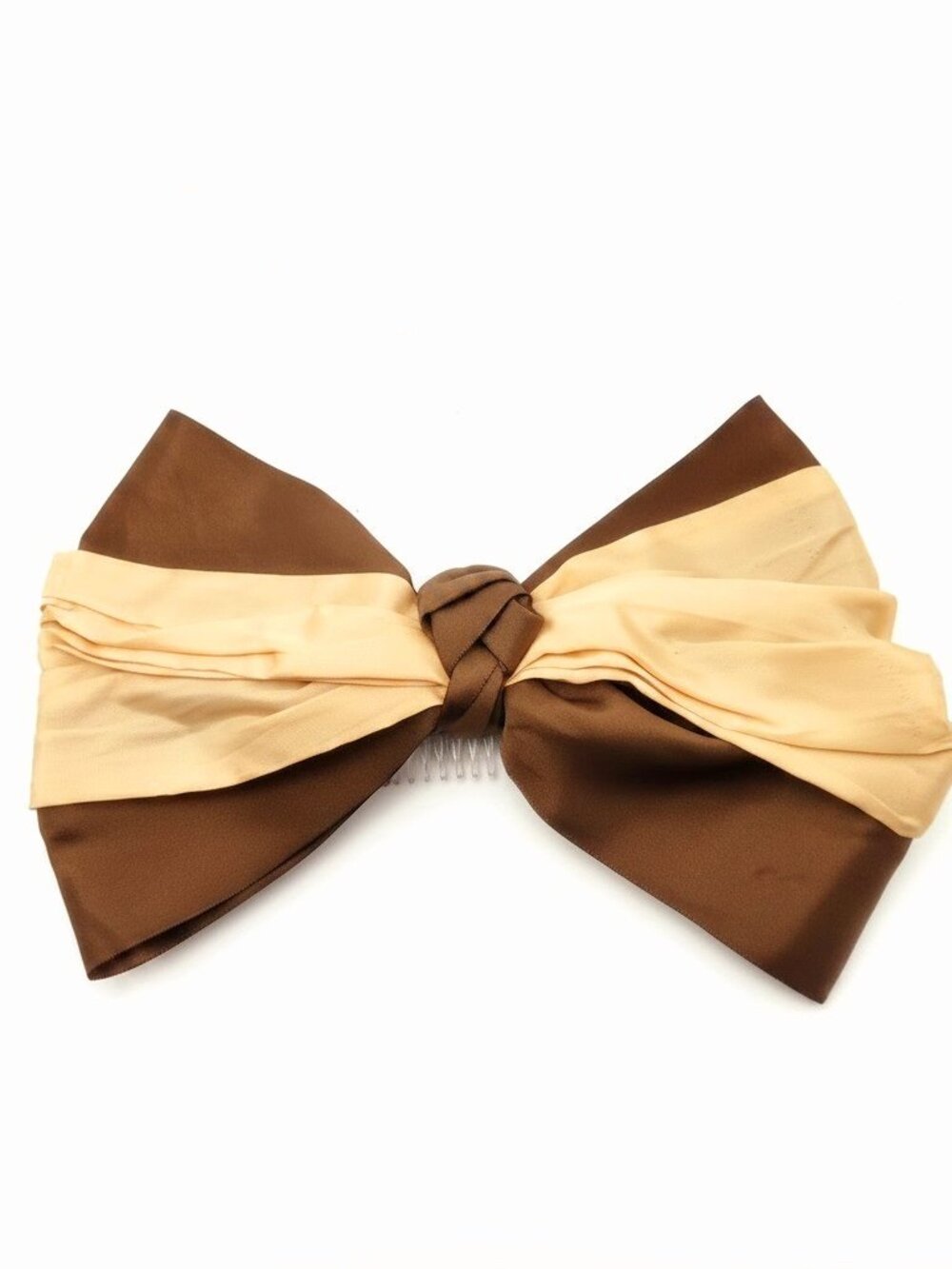 1950s Two Tone Taffeta Oversized Vintage Hair Bow in Brown and Apricot